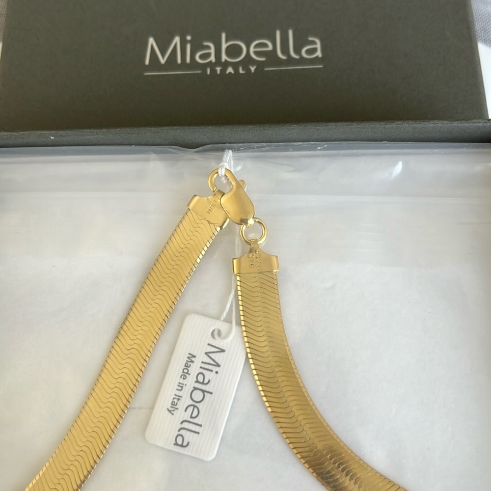 Miabella ITALY HERRINGBONE NECKLACE IN 18KT gold over sterling silver 4.5mm